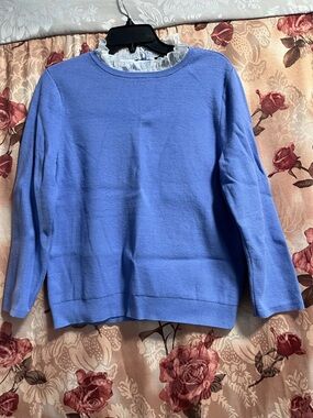Ann Taylor Periwinkle Ruffle Trim Knit Sweater